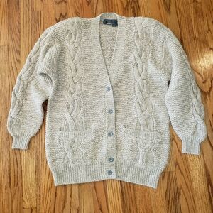 Vtg- Lizwear Cable Knit Cardigan Sweater - Light Tan Size: M